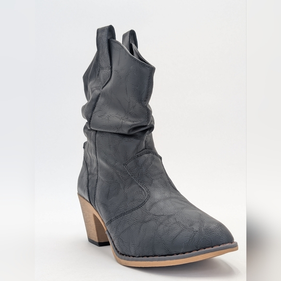 Charles Albert Western Cowboy Boot Sz 9M Black Mid-Calf Pull Tabs Slouch Shaft - Picture 8 of 17